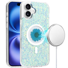 For iPhone 16 6.1inch Case Epoxy Real Flower Glitter Hybrid + Tempered Glass