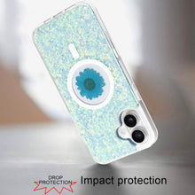 For iPhone 16 6.1inch Case Epoxy Real Flower Glitter Hybrid + Tempered Glass