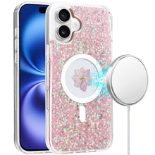 For iPhone 16 6.1inch Case Epoxy Real Flower Glitter Hybrid + Tempered Glass