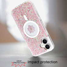 For iPhone 16 6.1inch Case Epoxy Real Flower Glitter Hybrid + Tempered Glass