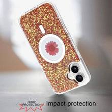 For iPhone 16 6.1inch Case Epoxy Real Flower Glitter Hybrid + Tempered Glass
