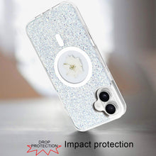 For iPhone 16 6.1inch Case Epoxy Real Flower Glitter Hybrid + Tempered Glass