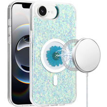 For iPhone 16e Case Epoxy Real Flower Glitter Hybrid Cover + Tempered Glass