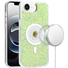 For iPhone 16e Case Epoxy Real Flower Glitter Hybrid Cover + Tempered Glass