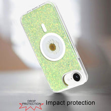 For iPhone 16e Case Epoxy Real Flower Glitter Hybrid Cover + Tempered Glass