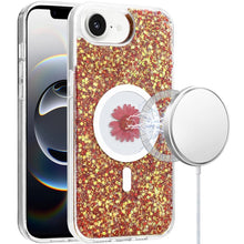 For iPhone 16e Case Epoxy Real Flower Glitter Hybrid Cover + Tempered Glass