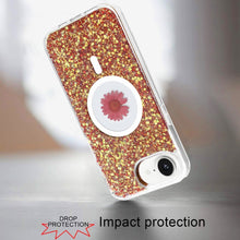 For iPhone 16e Case Epoxy Real Flower Glitter Hybrid Cover + Tempered Glass