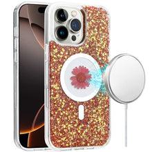 For iPhone 16 Pro 6.3in Case Epoxy Real Flower Glitter Hybrid + Tempered Glass