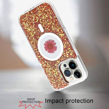 For iPhone 16 Pro 6.3in Case Epoxy Real Flower Glitter Hybrid + Tempered Glass
