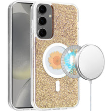 For Samsung S25/S24 Case Epoxy Real Flower Glitter Hybrid + Tempered Glass