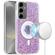 For Samsung S25/S24 Case Epoxy Real Flower Glitter Hybrid + Tempered Glass