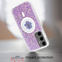 For Samsung S25/S24 Case Epoxy Real Flower Glitter Hybrid + Tempered Glass