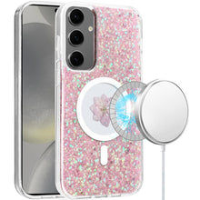 For Samsung S25+/S24+ Case Epoxy Real Flower Glitter Hybrid + Tempered Glass