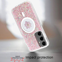 For Samsung S25+/S24+ Case Epoxy Real Flower Glitter Hybrid + Tempered Glass