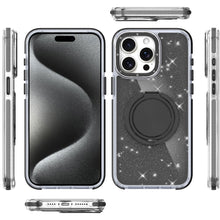 For iPhone 15 Pro Max Case Magnetic Circle Stand Full Glitter + 2 Tempered Glass