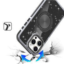 For iPhone 15 Pro Max Case Magnetic Circle Stand Full Glitter + 2 Tempered Glass