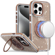 For iPhone 15 Pro Max Case Magnetic Circle Stand Full Glitter + 2 Tempered Glass
