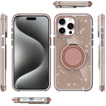 For iPhone 15 Pro Max Case Magnetic Circle Stand Full Glitter + 2 Tempered Glass