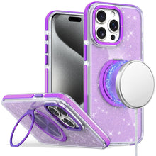 For iPhone 15 Pro Max Case Magnetic Circle Stand Full Glitter + 2 Tempered Glass