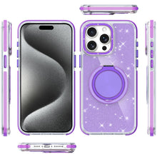 For iPhone 15 Pro Max Case Magnetic Circle Stand Full Glitter + 2 Tempered Glass