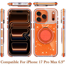 For iPhone 17 Pro Max Case Magnetic Circle Stand Full Glitter + Tempered Glass