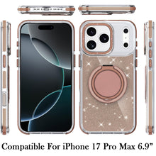 For iPhone 17 Pro Max Case Magnetic Circle Stand Full Glitter + Tempered Glass