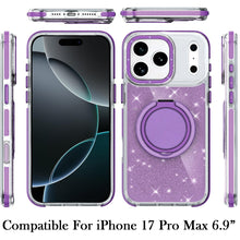 For iPhone 17 Pro Max Case Magnetic Circle Stand Full Glitter + Tempered Glass