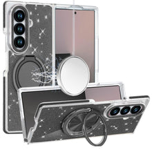 For Samsung Z Fold7 Case Magnetic Circle w/ Stand Full Glitter + Tempered Glass