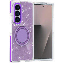 For Samsung Z Fold7 Case Magnetic Circle w/ Stand Full Glitter + Tempered Glass