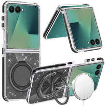 For Samsung Z Flip7 Case Magnetic Circle w/ Stand Full Glitter + Tempered Glass
