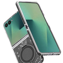 For Samsung Z Flip7 Case Magnetic Circle w/ Stand Full Glitter + Tempered Glass