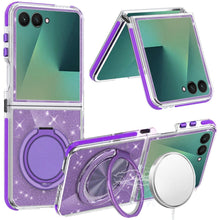 For Samsung Z Flip7 Case Magnetic Circle w/ Stand Full Glitter + Tempered Glass
