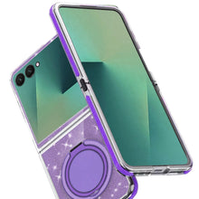 For Samsung Z Flip7 Case Magnetic Circle w/ Stand Full Glitter + Tempered Glass