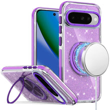 For Google Pixel 10/10 Pro Case Magnetic Circle Stand Glitter + Tempered Glass