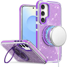 For Samsung S25+/S24+ Case Magnetic Circle Stand Full Glitter + Tempered Glass