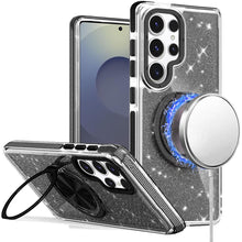 For Samsung S25 Ultra Case Magnetic Circle Stand Full Glitter + Tempered Glass