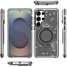 For Samsung S25 Ultra Case Magnetic Circle Stand Full Glitter + Tempered Glass