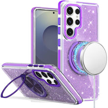 For Samsung S25 Ultra Case Magnetic Circle Stand Full Glitter + Tempered Glass