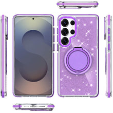 For Samsung S25 Ultra Case Magnetic Circle Stand Full Glitter + Tempered Glass