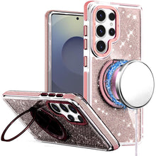 For Samsung S26 Ultra Case Magnetic Circle Stand Full Glitter + Tempered Glass