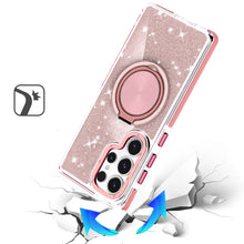 For Samsung S26 Ultra Case Magnetic Circle Stand Full Glitter + Tempered Glass