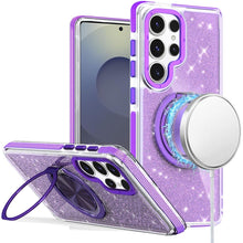 For Samsung S26 Ultra Case Magnetic Circle Stand Full Glitter + Tempered Glass