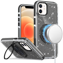 For iPhone 12/12 Pro Case Magnetic Circle Stand Full Glitter + Tempered Glass