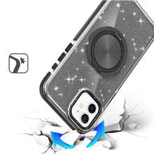 For iPhone 12/12 Pro Case Magnetic Circle Stand Full Glitter + Tempered Glass