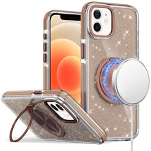 For iPhone 12/12 Pro Case Magnetic Circle Stand Full Glitter + Tempered Glass