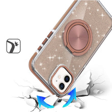 For iPhone 12/12 Pro Case Magnetic Circle Stand Full Glitter + Tempered Glass