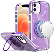 For iPhone 12/12 Pro Case Magnetic Circle Stand Full Glitter + Tempered Glass