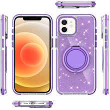 For iPhone 12/12 Pro Case Magnetic Circle Stand Full Glitter + Tempered Glass