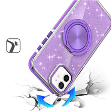 For iPhone 12/12 Pro Case Magnetic Circle Stand Full Glitter + Tempered Glass