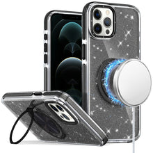 For iPhone 12 Pro Max Case Magnetic Circle Stand Full Glitter + Tempered Glass